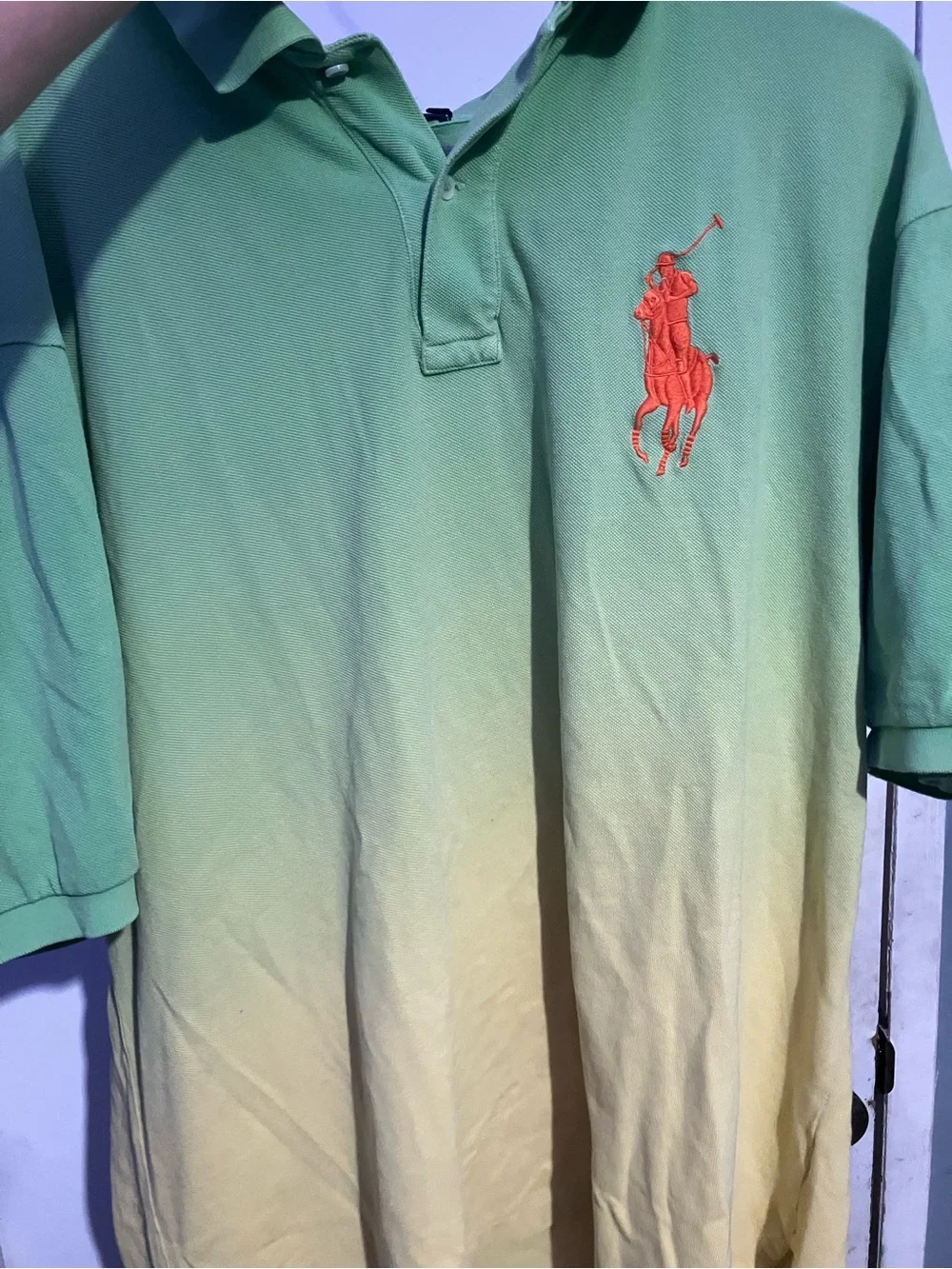 Ralph Lauren Green to Yellow Gradient Polo with Red Logo